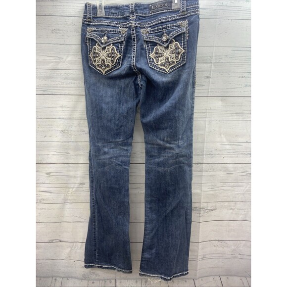 LA Idol USA Women's Bootcut Jeans Sz 11 - 33x34 Embroidered Studded Flap Pockets - Picture 1 of 15